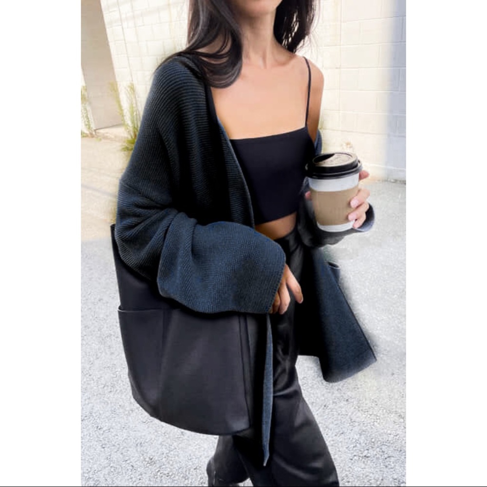 OAK + FORT Oversized Ribbed Black Cardigan size Small